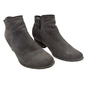 Blondo Waterproof Suede Ankle Boots Women's Size 7 Dark Gray Side Zip Block Heel